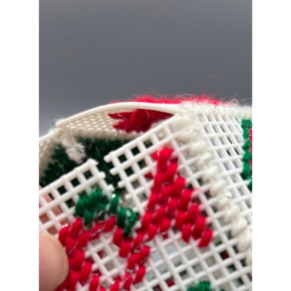 Vtg Handmade Plastic Canvas Christmas‎ Ornament Red Green Hanging Decor - Picture 7 of 7